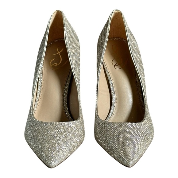 Sam Edelman Hazel Wide Pumps 10W Gold Mesh Glitter Pointed Toe Stiletto Heel NIB - Picture 2 of 8